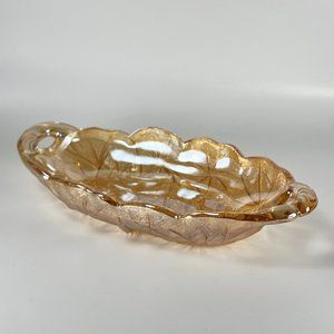Indiana Glass Dish Tray Lily Pons 605 Carnival Glass Iridescent Marigold Amber